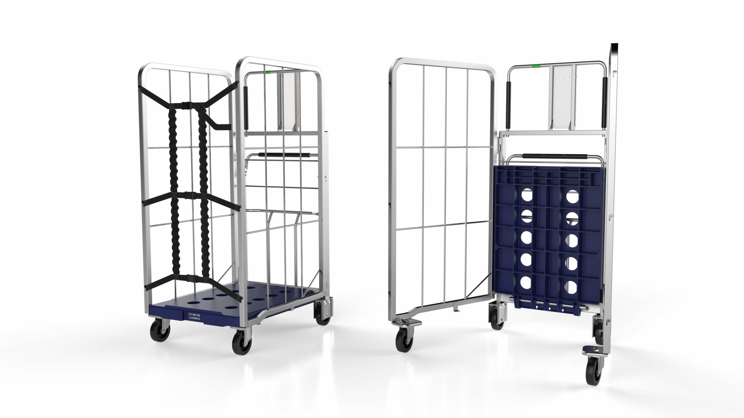 Vergleich eines York Rollcontainers in ausgeklappten und gefaltetem Zustand