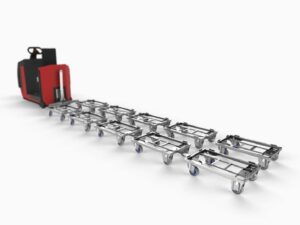 Routenzug bzw. Milk Run mit Lean Bodenrollern Typ VII