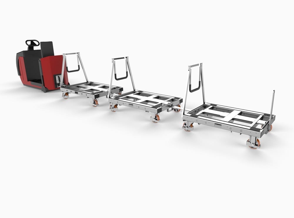 Milk Run System mit drei Bodenrollern in Palettengröße