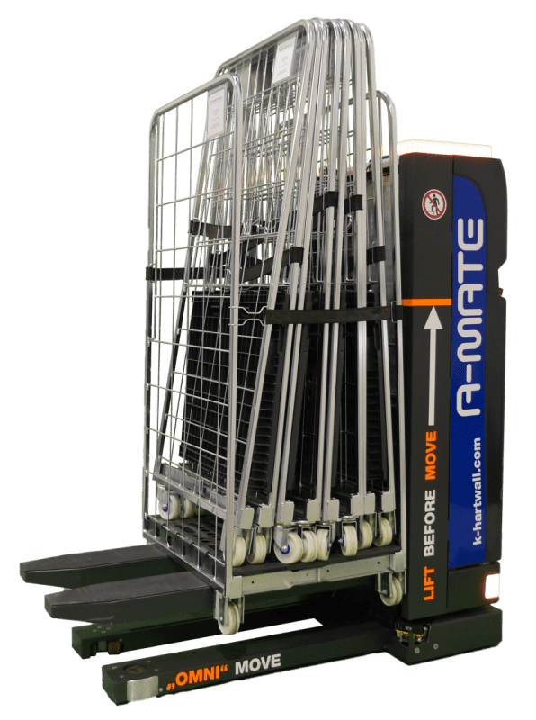 AGV A-MATE FreeLift handhabt zuverlässig Rollbehälter und Gitterwagen