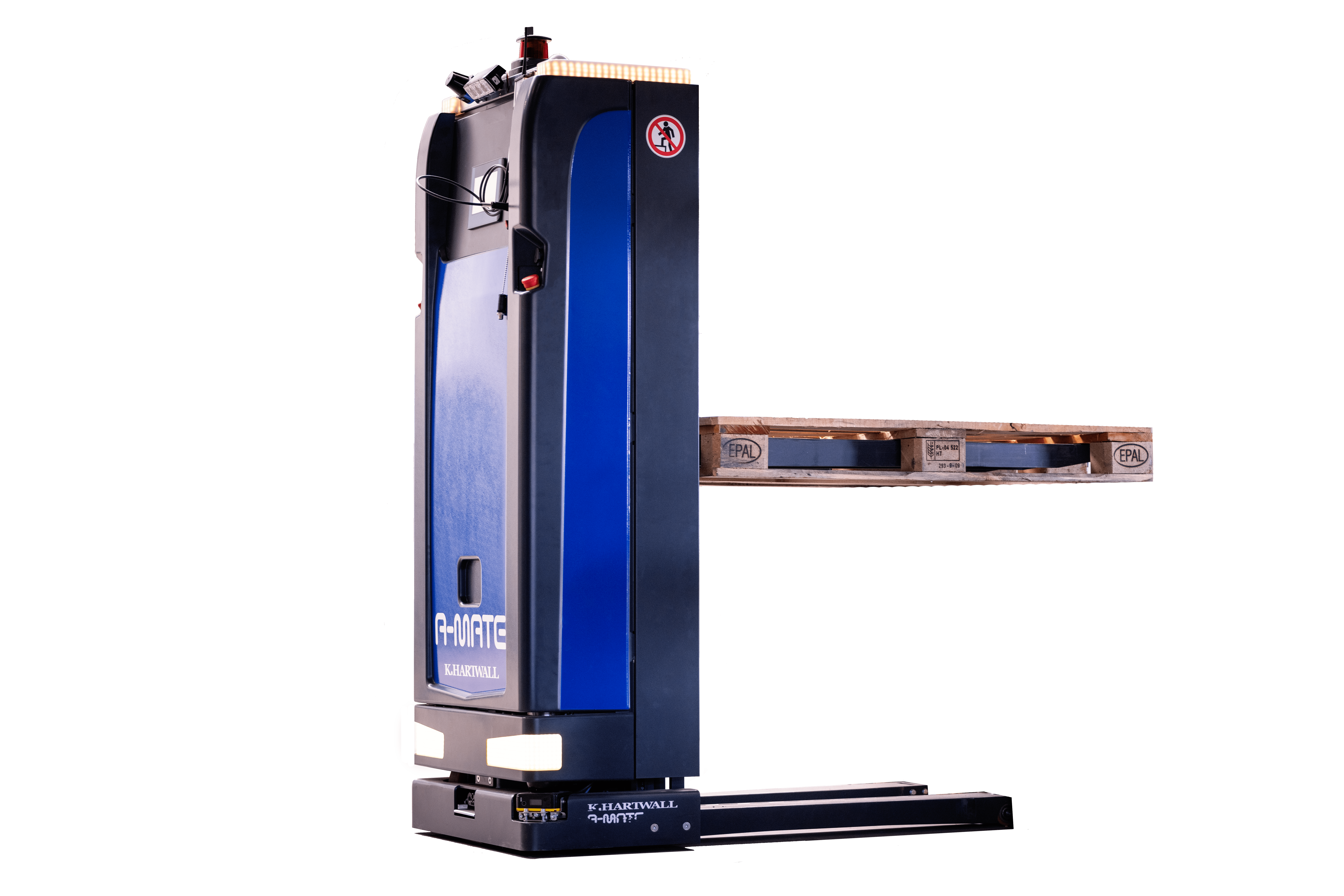 Das Fahrerlose Transportsystem A-MATE FreeLift von K.Hartwall besticht durch den elektrischen Freihub und das omnidirektionale Antriebssystem